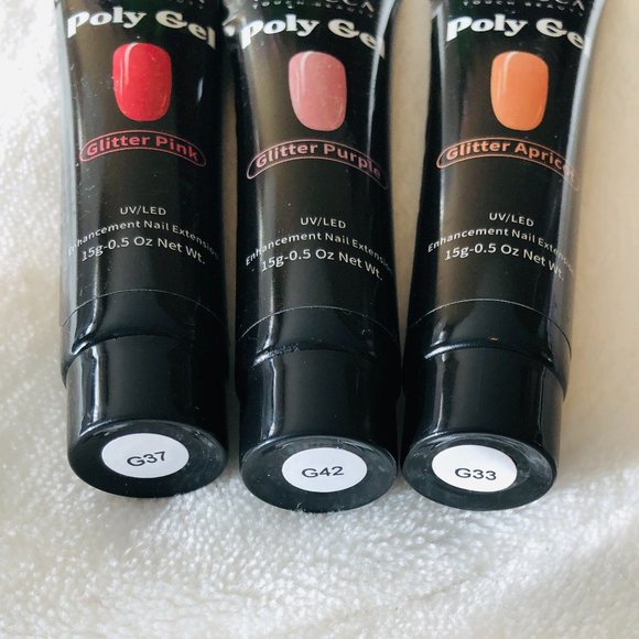 Tomicca | Three Poly Gel 0 .5 oz Tubes. Apricot, Purple, Pink NWOT - Picture 2 of 2